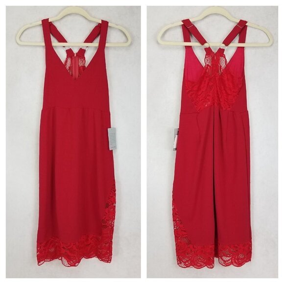NEW Velvet Torch Size XL Lace trim Sleeveless Mini Dress in Red NEW w flaw - Picture 1 of 12